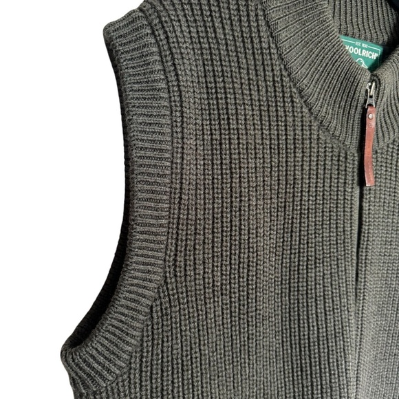 Men’s Large Woolrich Ducks Unlimited Olive Green Ribbed Full Zip Vest 100% Wool - Picture 1 of 14